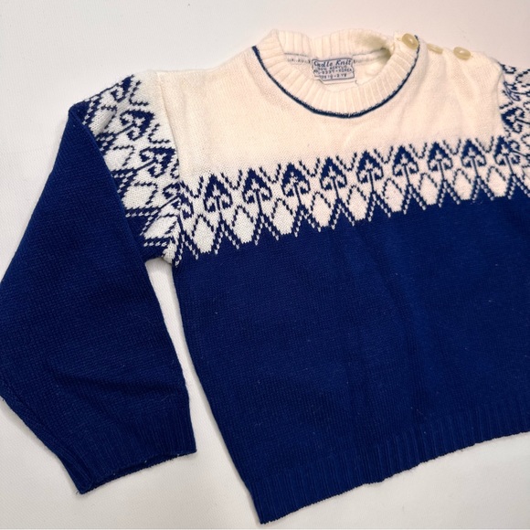 Cradle Knit VTG 40s 50s Baby Knit Sweater Boys Soft Button Neck Blue White 1.5-2 - Picture 4 of 12